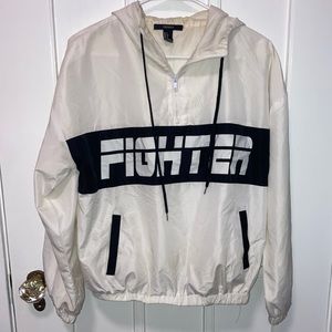 forever 21 fighter white windbreaker half zip